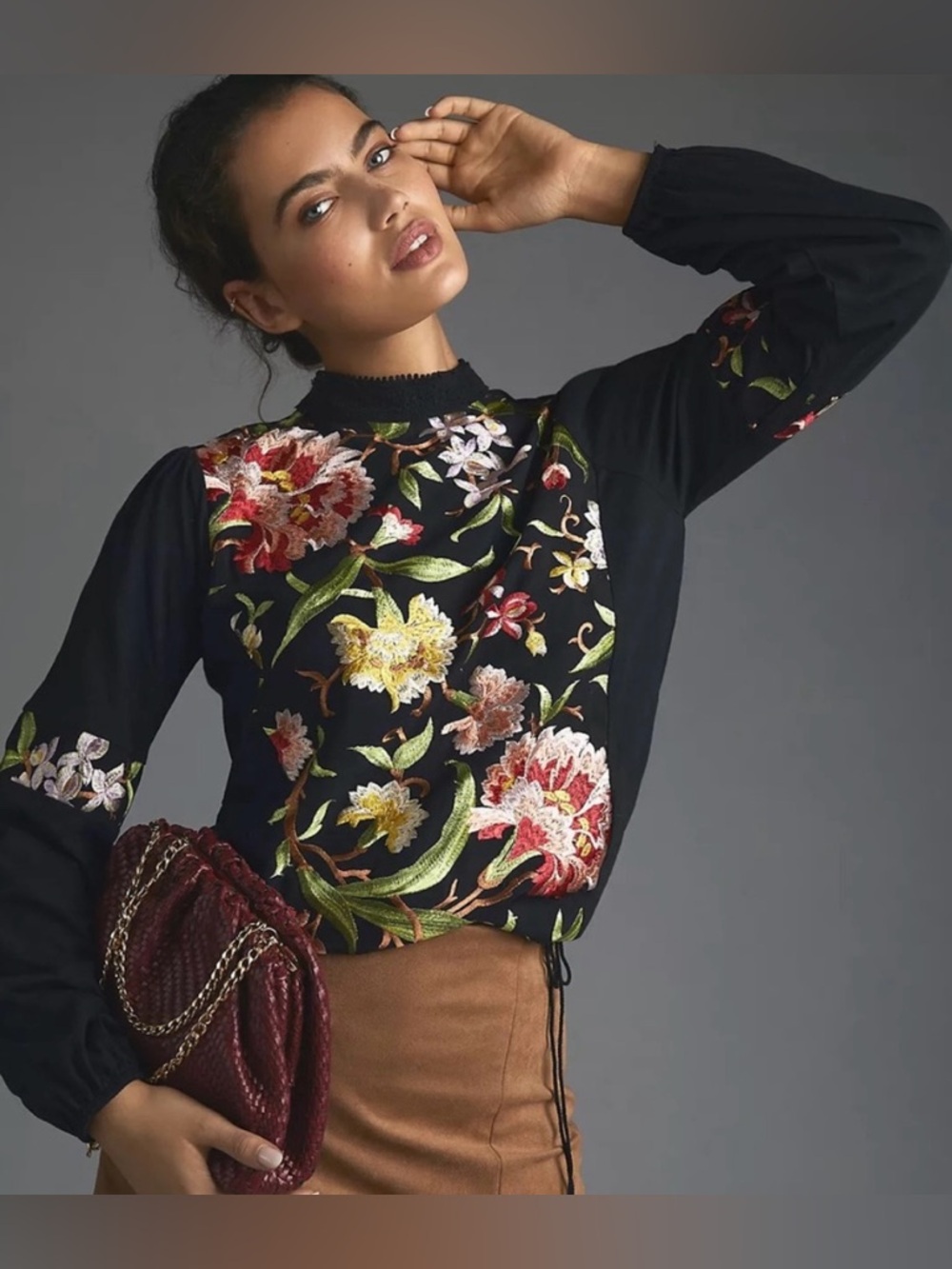 Tiny Brand Anthropologie Floral Knit Blouse Garden Spring, Size Large